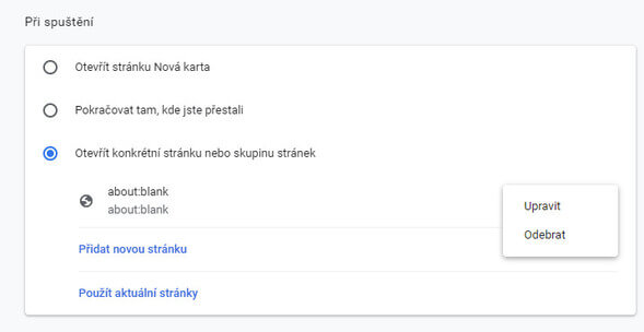 Nastavení domovské stránky v prohlížeči Chrome - 1