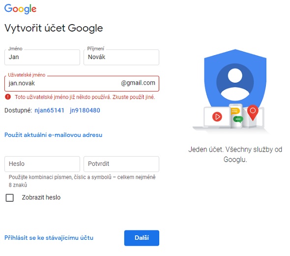 Gmail založení účtu