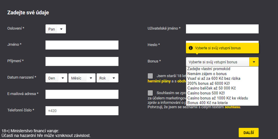 Uvítací bonus u Fortuny získáte i bez znalosti promo kódu