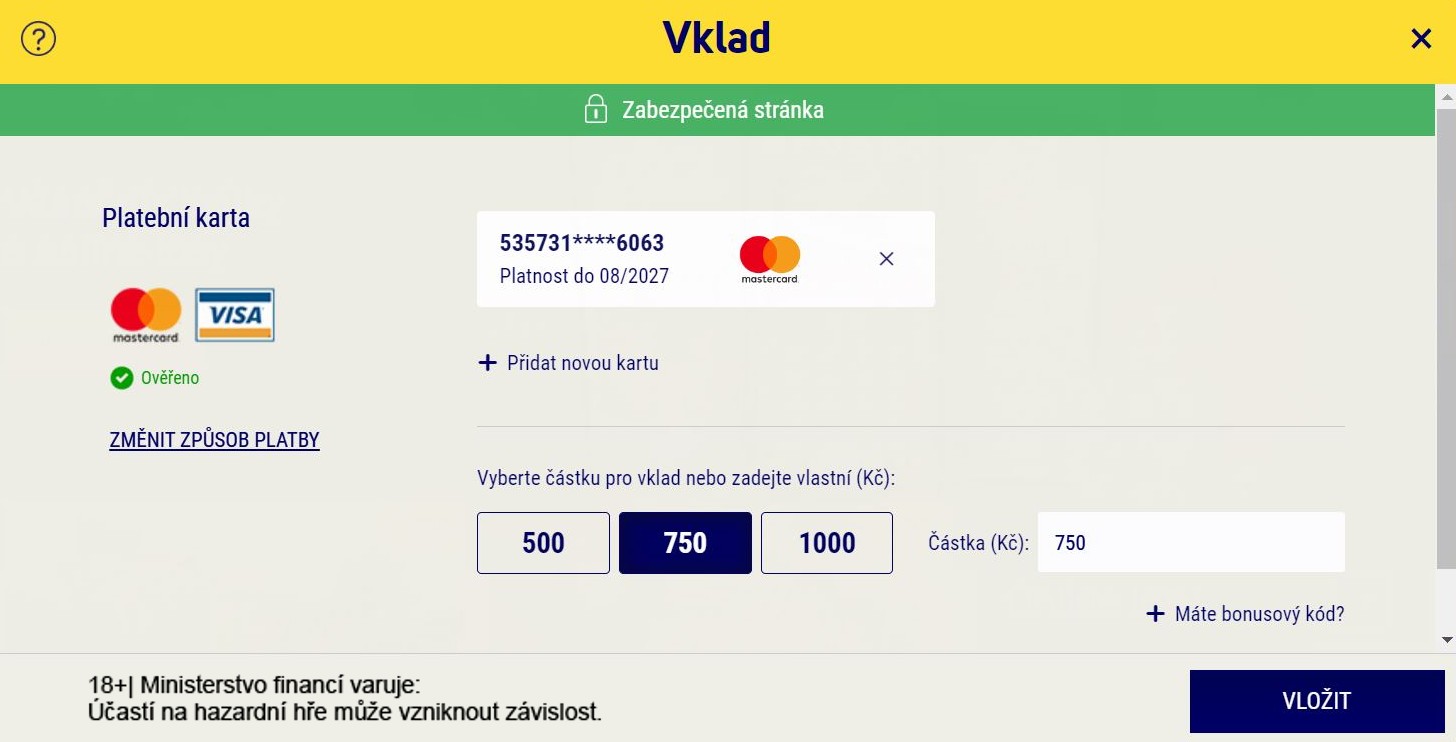 Kam vyplnit promo kód casina Sazka Hry