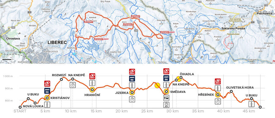 Mapa Jizerské padesátky