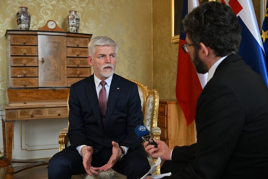 Prezident Petr Pavel v rozhovoru s redaktorem ČTK Karlem Čapkem