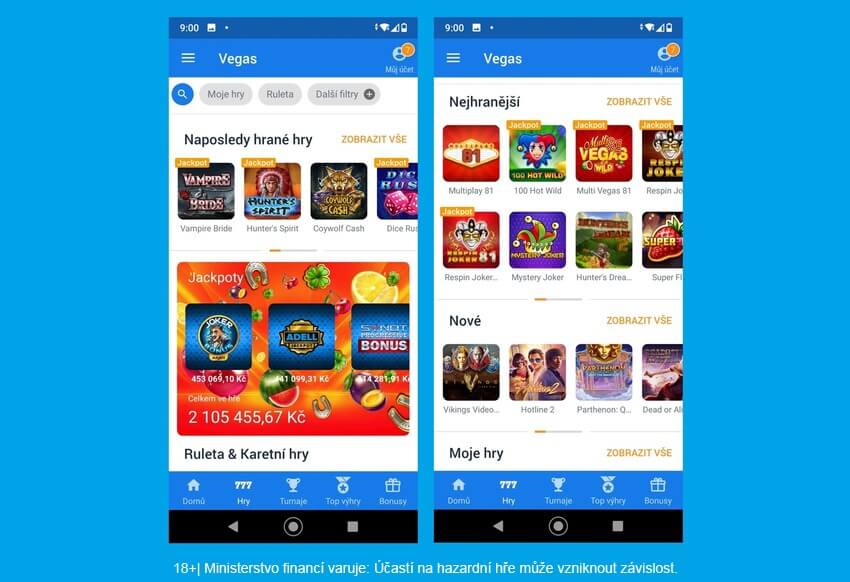 Mobilní casino aplikace Tipsport Vegas.