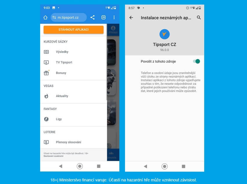 Tipsport – instalace Android