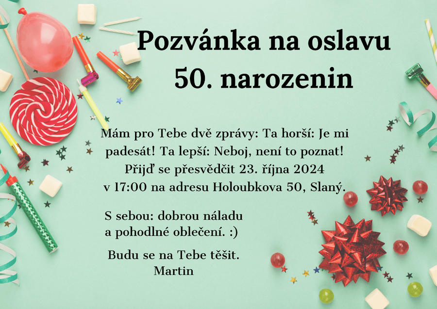 Vtipná pozvánka na oslavu 50. narozenin