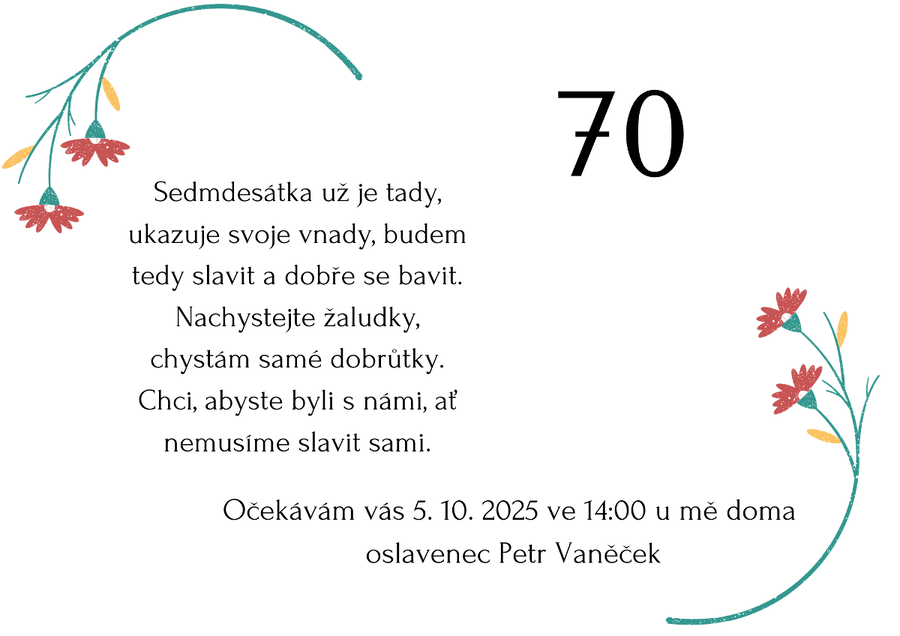 Vtipná pozvánka na 70. narozeniny